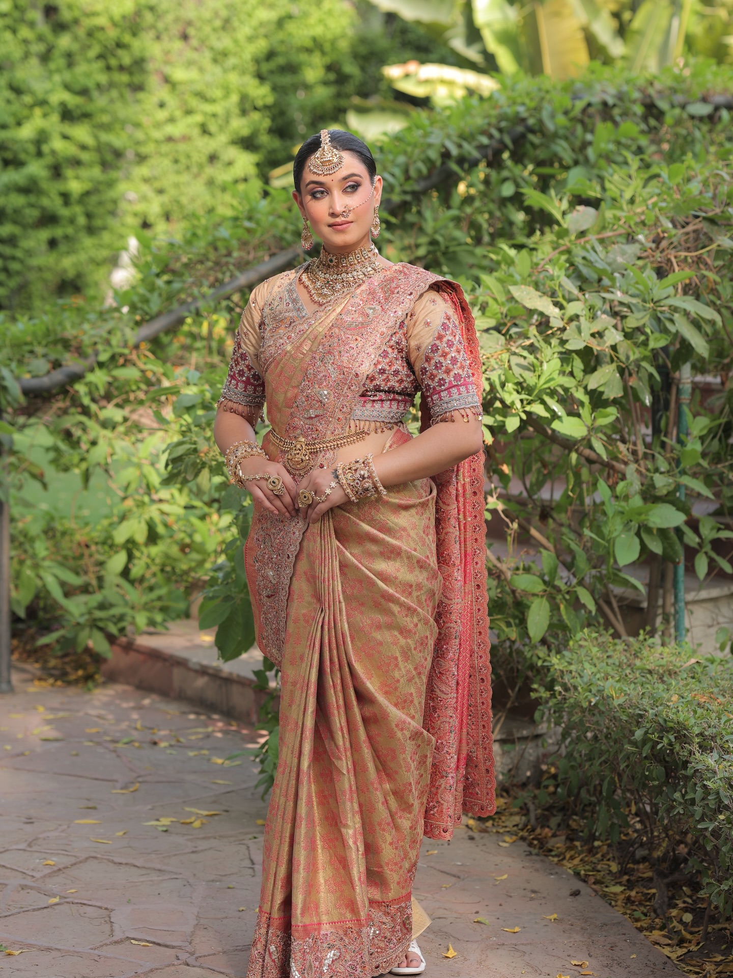 South Indian bride with traditional temple jewelry